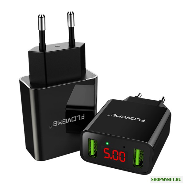 FLOVEME Двойной USB LED Дисплей Быстрое зарядное устройство для путешествий EU Plug для iPhone X 8Plus Oneplus 5t Xiaomi 6