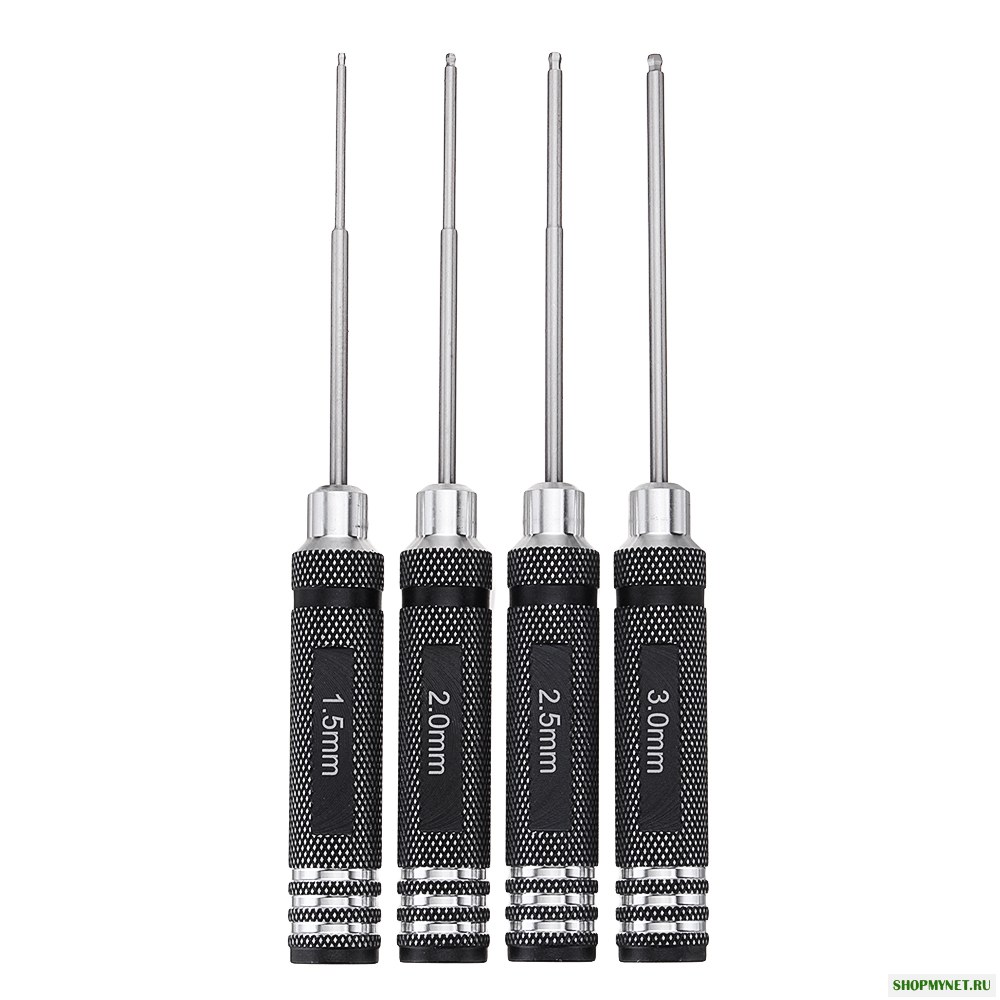 Drillpro 4шт H1.5 / 2.0 / 2.5 / 3.0mm HSS Ball Screwdrivers Инструмент Набор Черный ремонт Инструмент Set