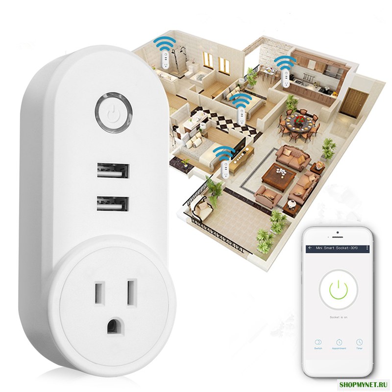 US Plug 110-230V 1250W WIFI Assistant 2 USB Alexa Voice Control APP Smart Разъем Зарядное устройство