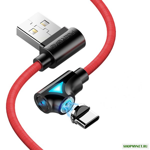 FLOVEME 90-градусный угол Type C LED Магнитный плетеный высокоскоростной кабель для передачи данных 1M для смартфона